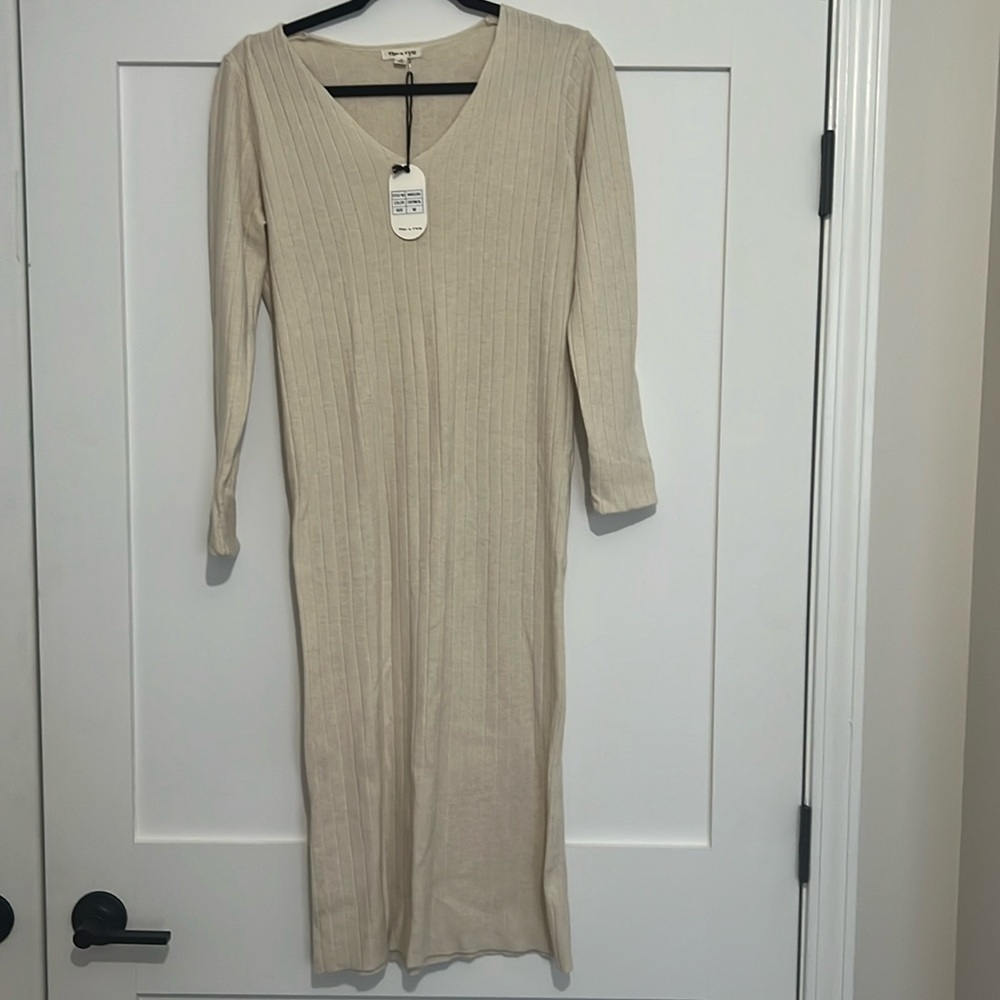Size medium oatmeal colored maternity sweater dress